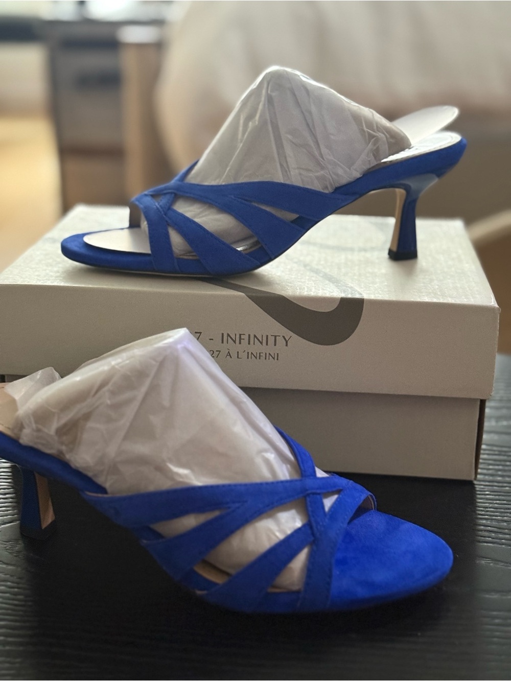 Naturalizer Royal Blue Strappy Kitten Heel Mules